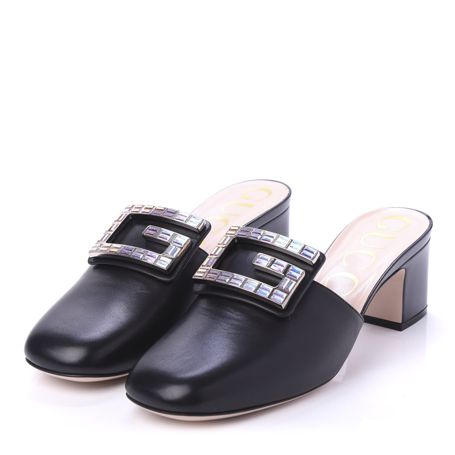 Gucci Malaga Kid Crystal Square G Madelyn Mules 38 Black 3 of 10