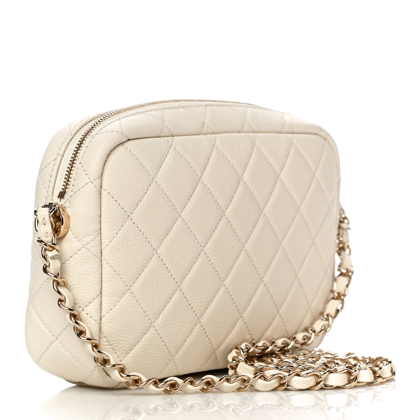 Caviar Flat Quilted Small Coco Tassel Camera Case White