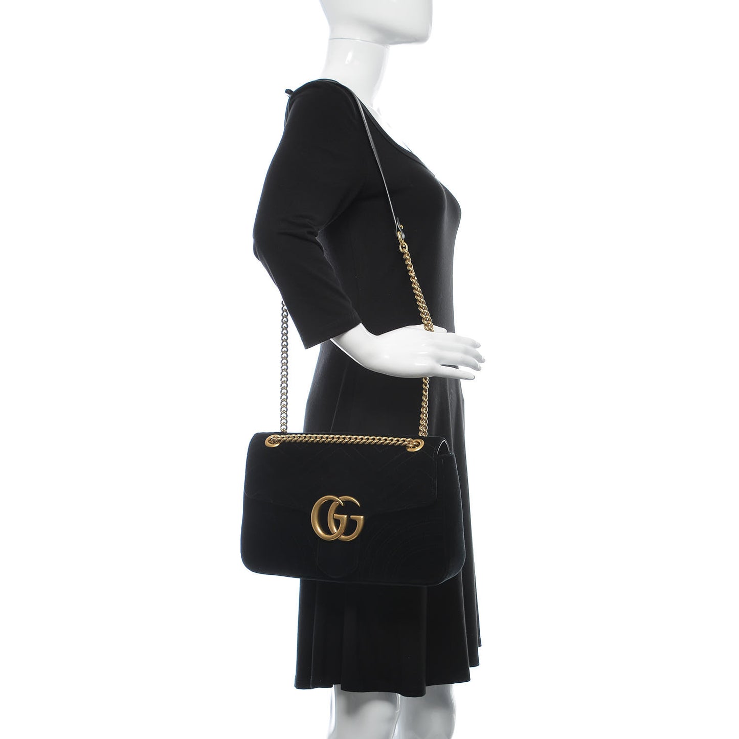 Velvet Matelasse Medium GG Marmont Shoulder Bag Black