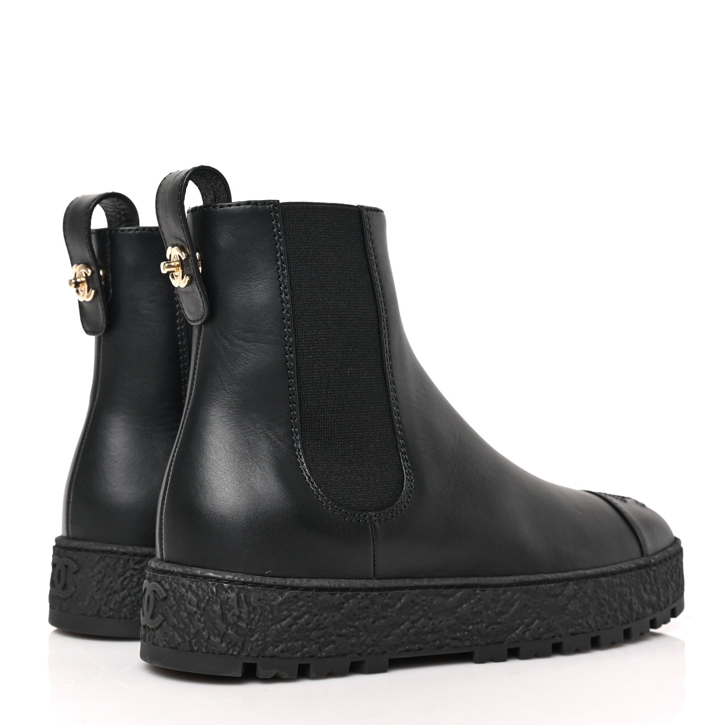 Calfskin Cap Toe CC Ankle Boots 37 Black