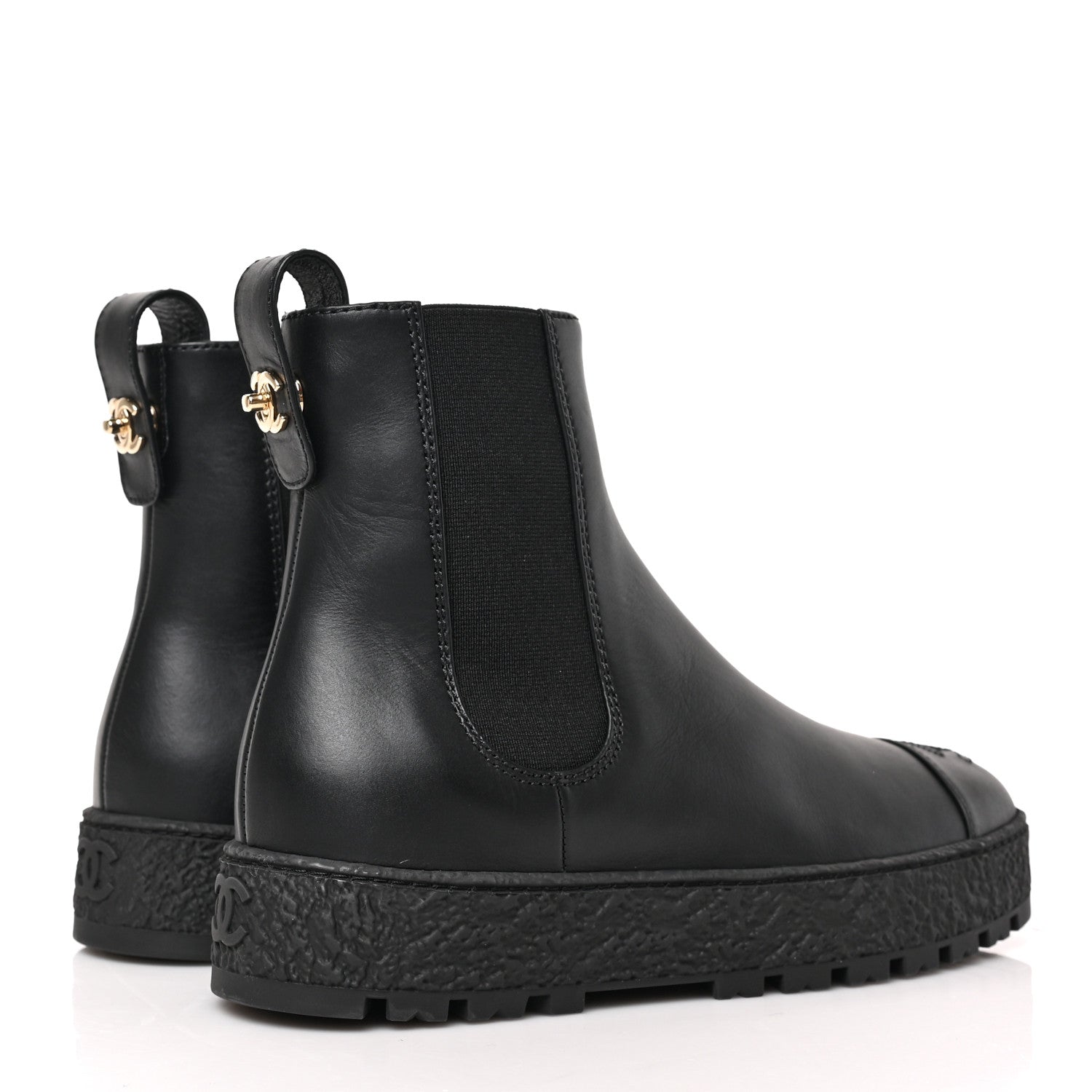 Chanel Calfskin Cap Toe CC Ankle Boots 37 Black 4 of 10