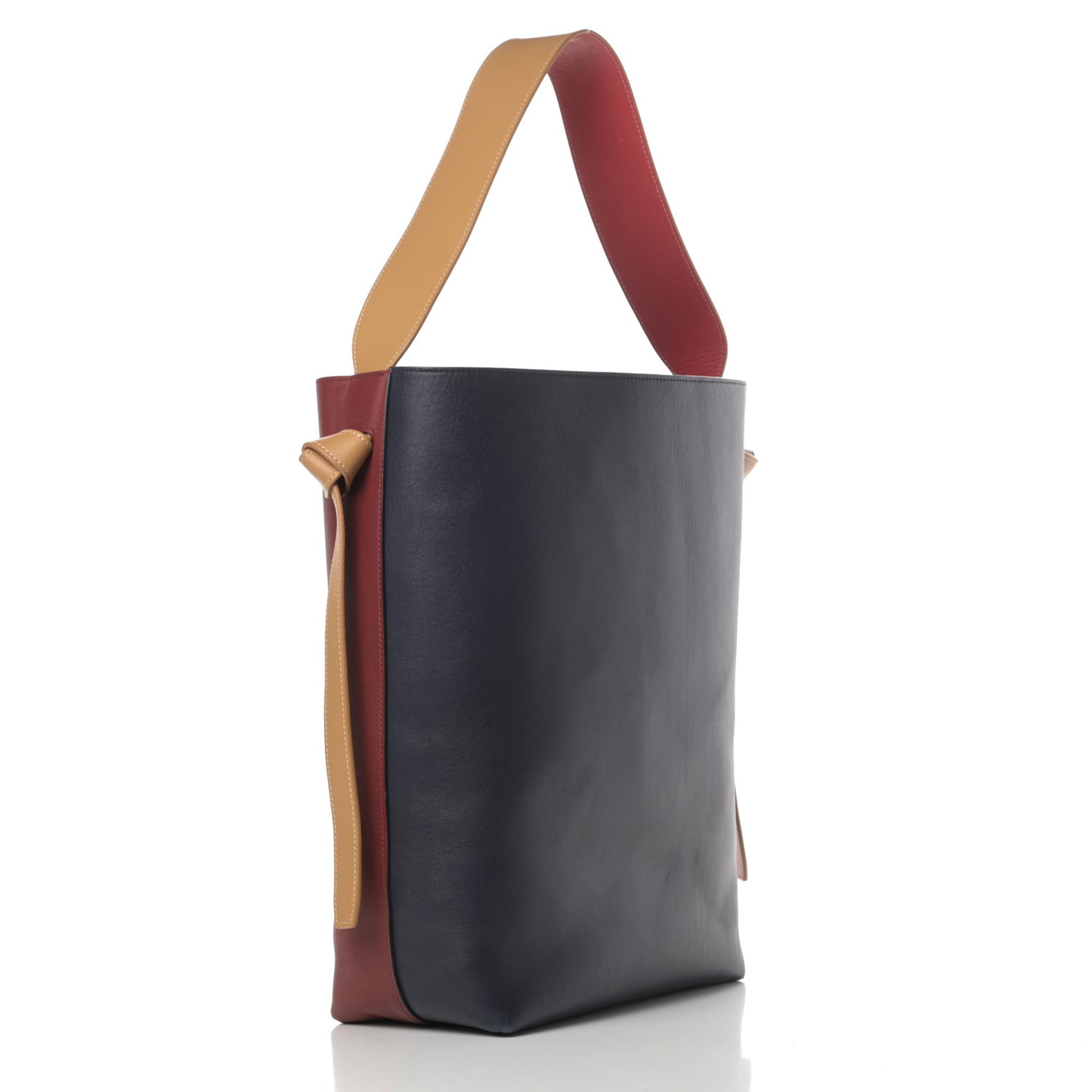Shiny Smooth Calfskin Small Twisted Cabas Dark Ruby Navy