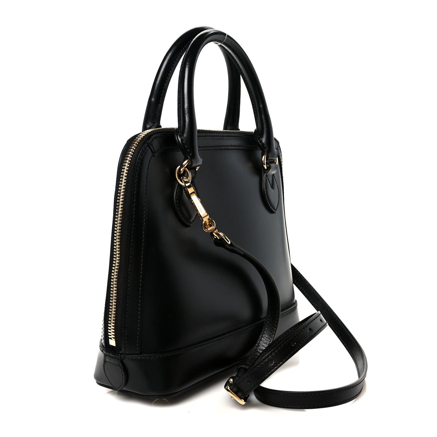Boarded Plutone Calfskin Small Horsebit 1955 Top Handle Bag Black
