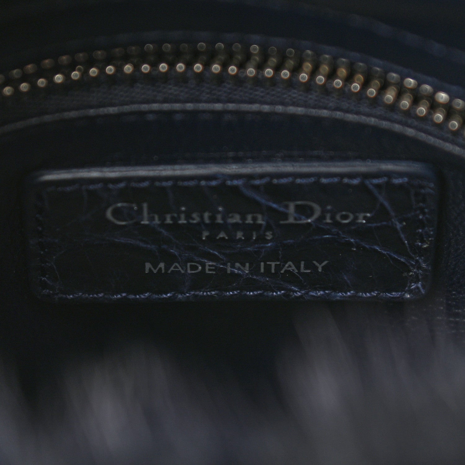 Christian Dior Mink Fur Crocodile Mini Lady Dior Navy Blue 1148510