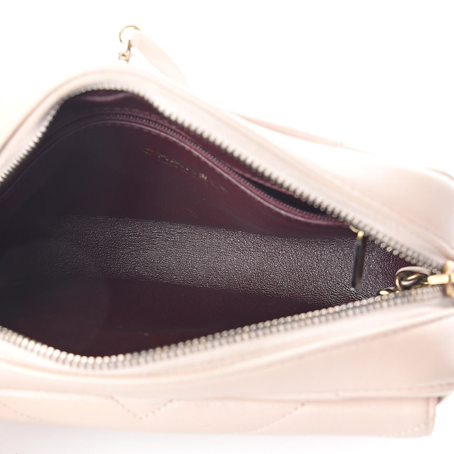 Shiny Lambskin Chevron Stitched Small Coco Camera Case Beige