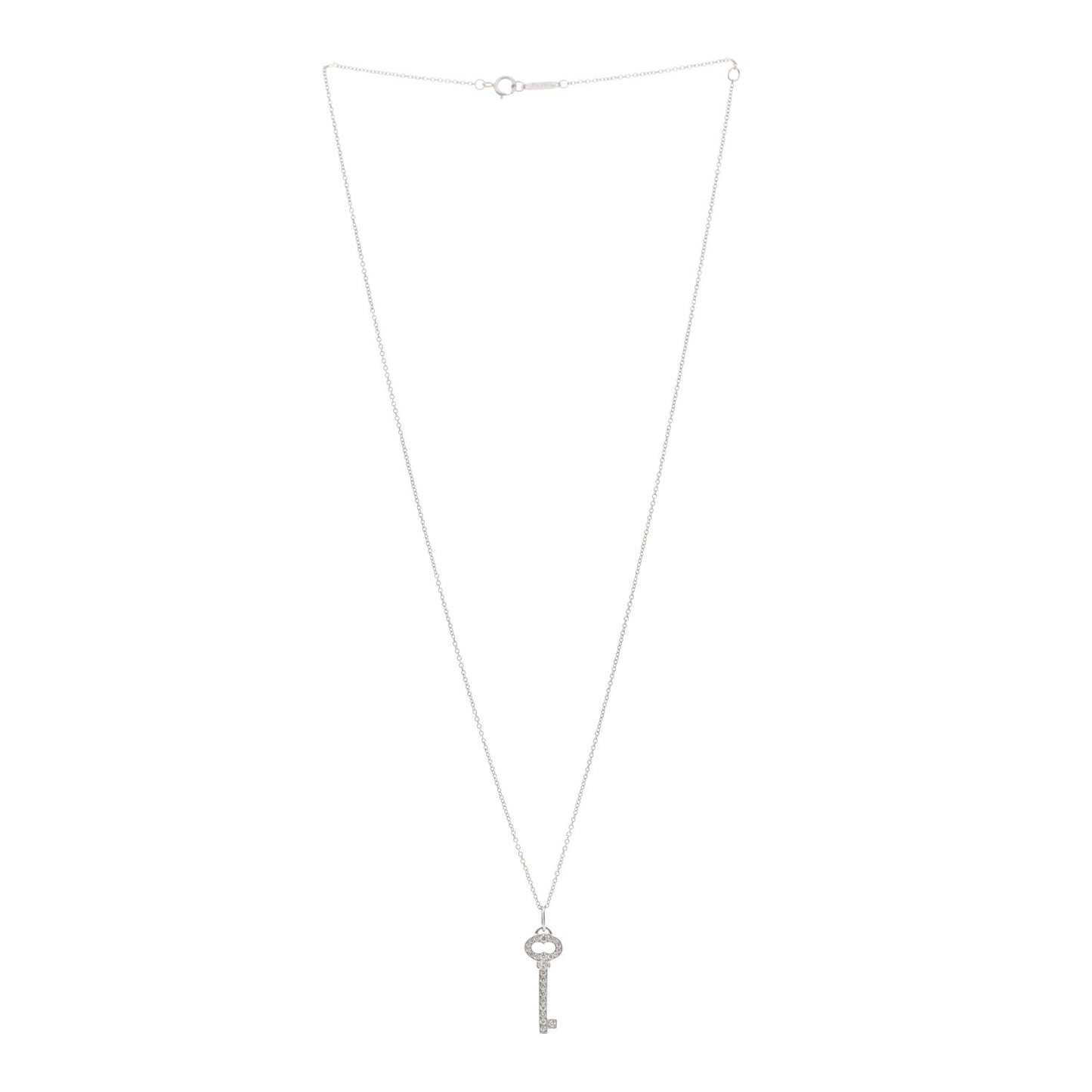 Platinum Diamond Mini Vintage Oval Key Pendant Necklace