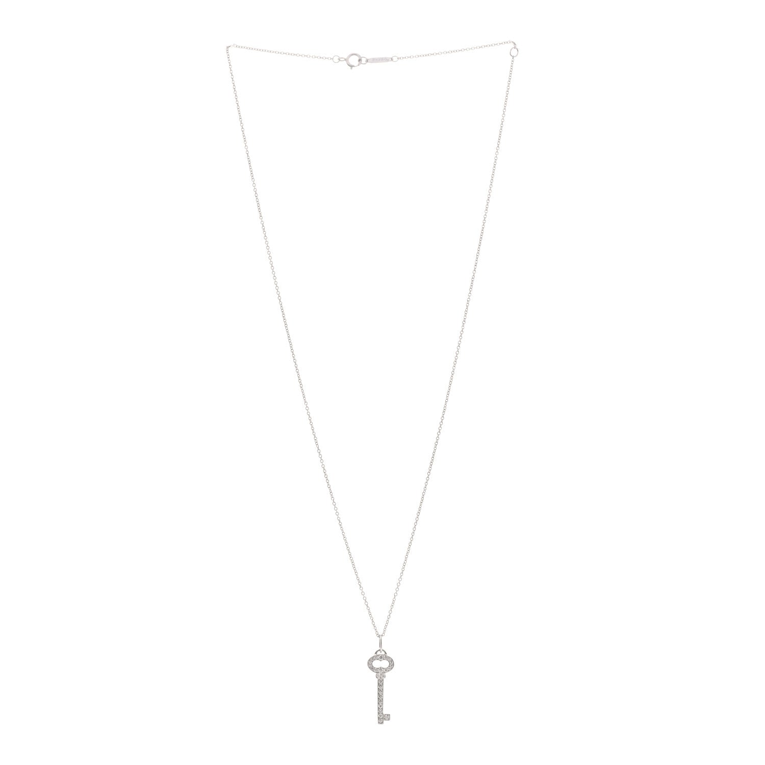 Tiffany Platinum Diamond Mini Vintage Oval Key Pendant Necklace 3 of 7