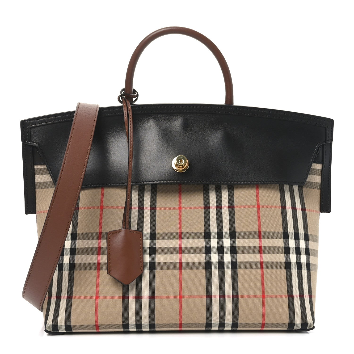 Burberry Calfskin Vintage Check Small Society Top Handle Bag Archive Beige Black 1 of 9