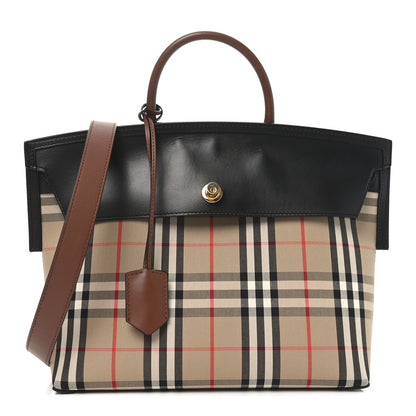 Burberry Calfskin Vintage Check Small Society Top Handle Bag Archive Beige Black 1 of 9