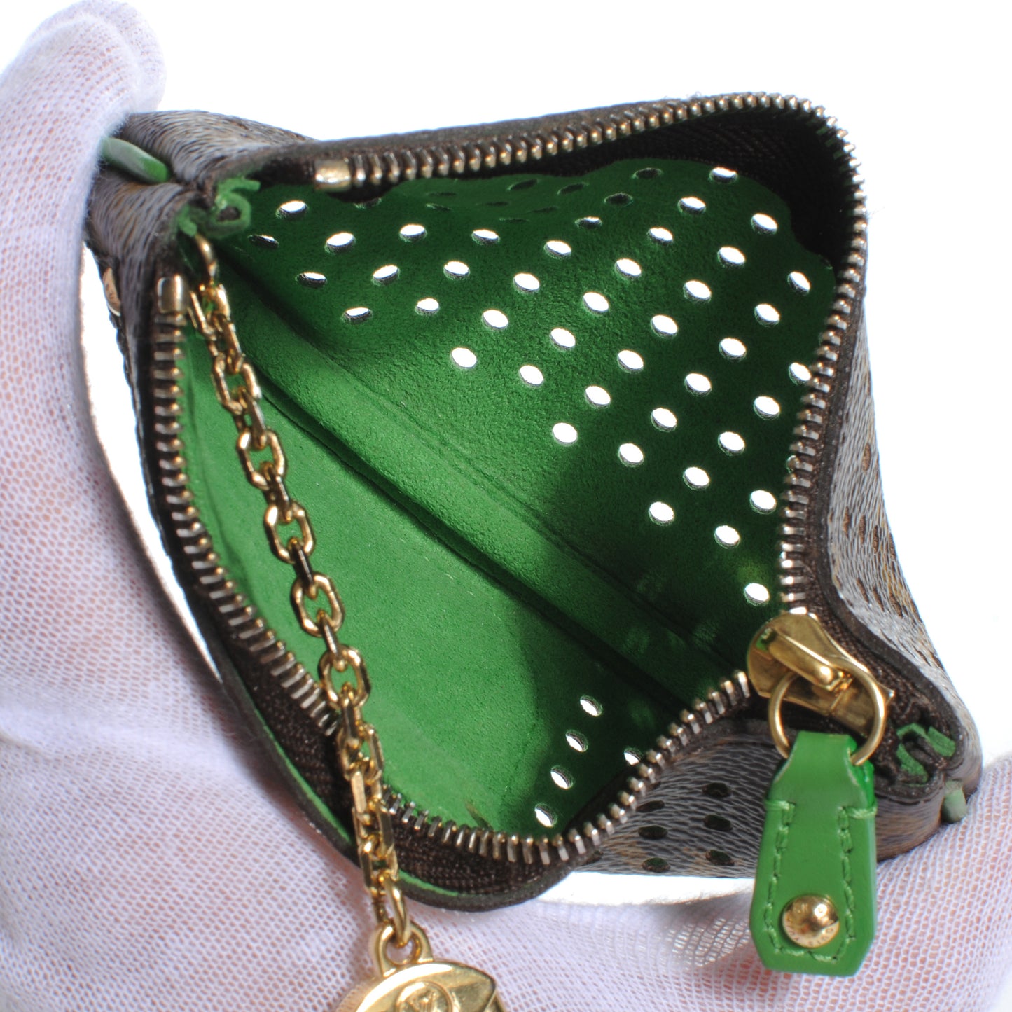Monogram Perforated Key Pouch Green