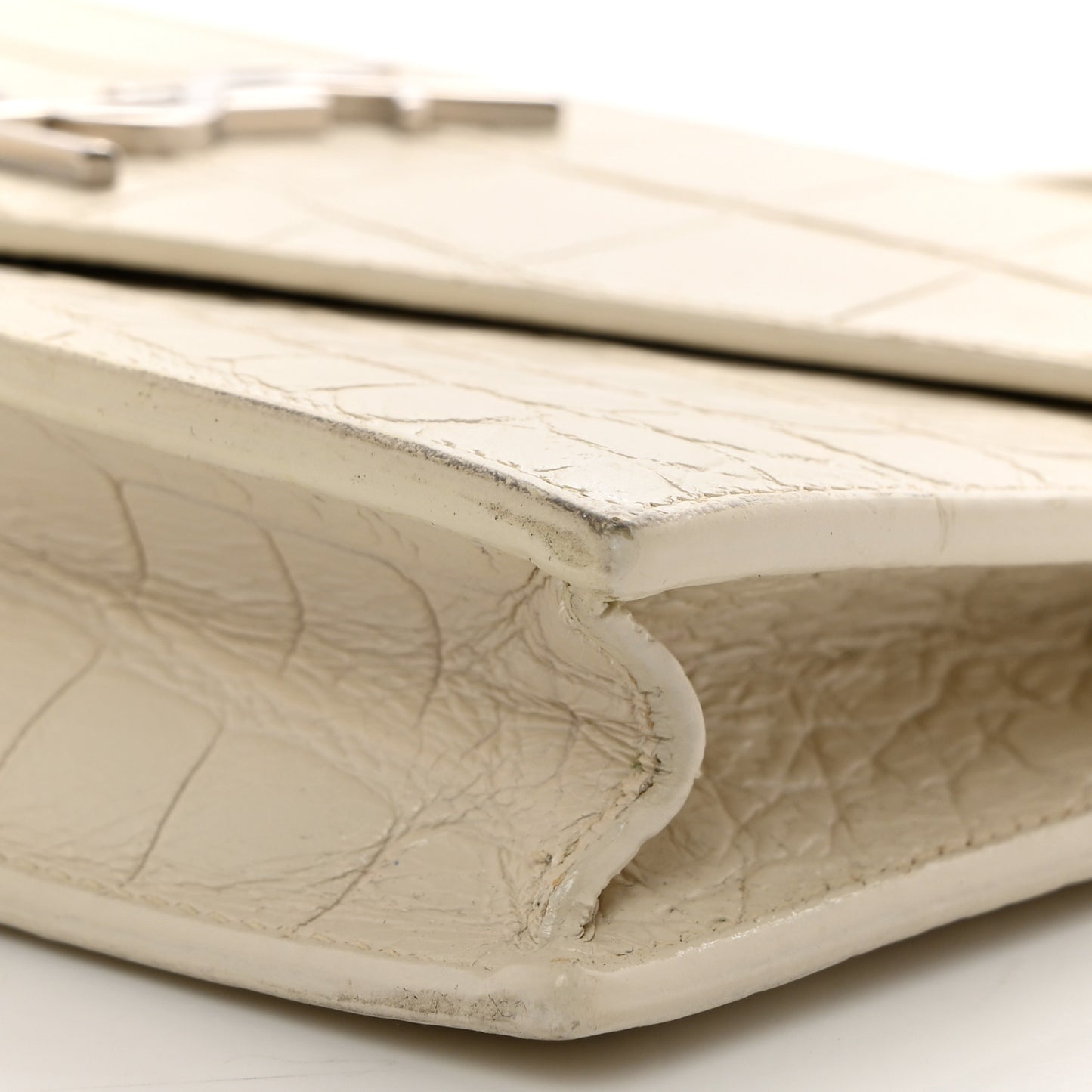 Calfskin Crocodile Embossed Monogram Envelope Chain Wallet White