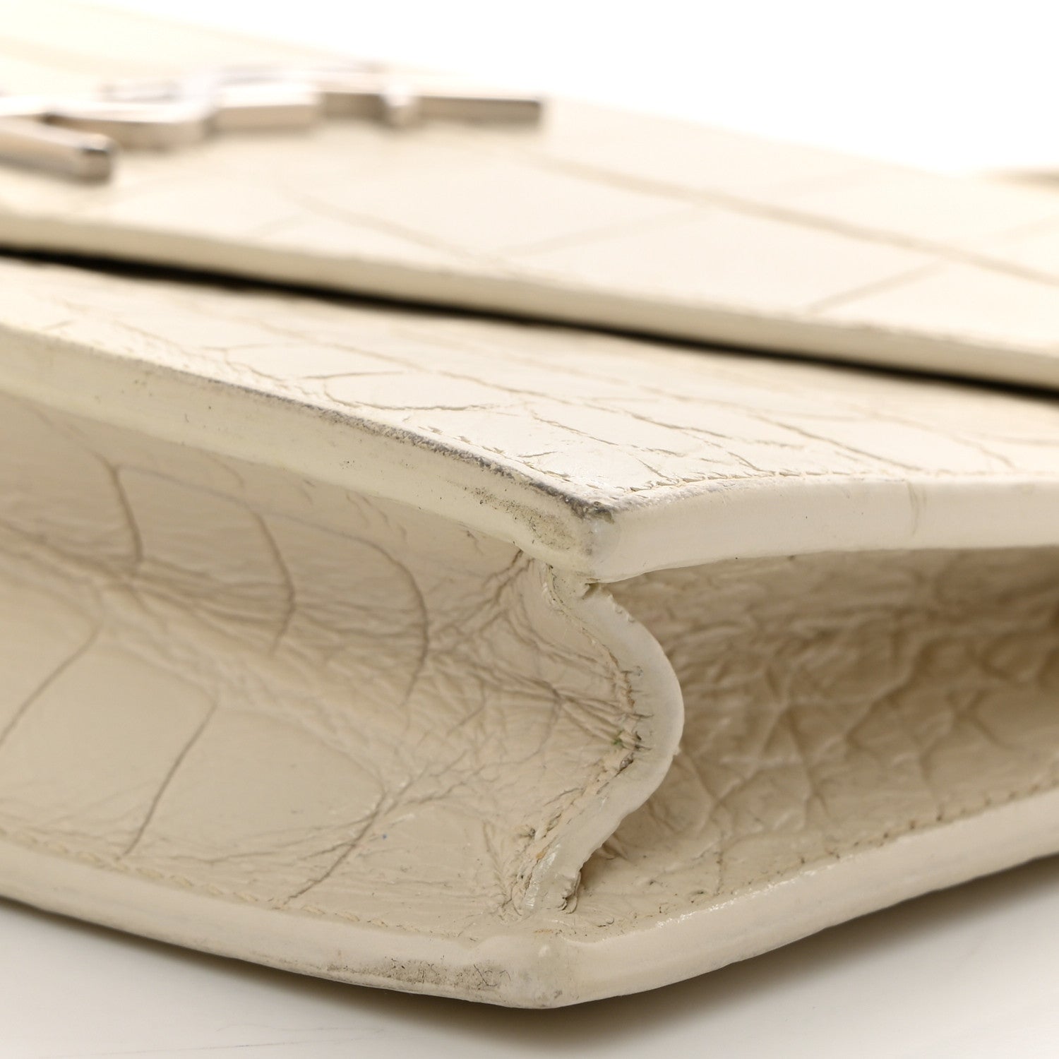 Saint Laurent Calfskin Crocodile Embossed Monogram Envelope Chain Wallet White 10 of 10