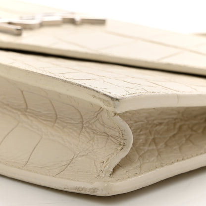 Saint Laurent Calfskin Crocodile Embossed Monogram Envelope Chain Wallet White 10 of 10