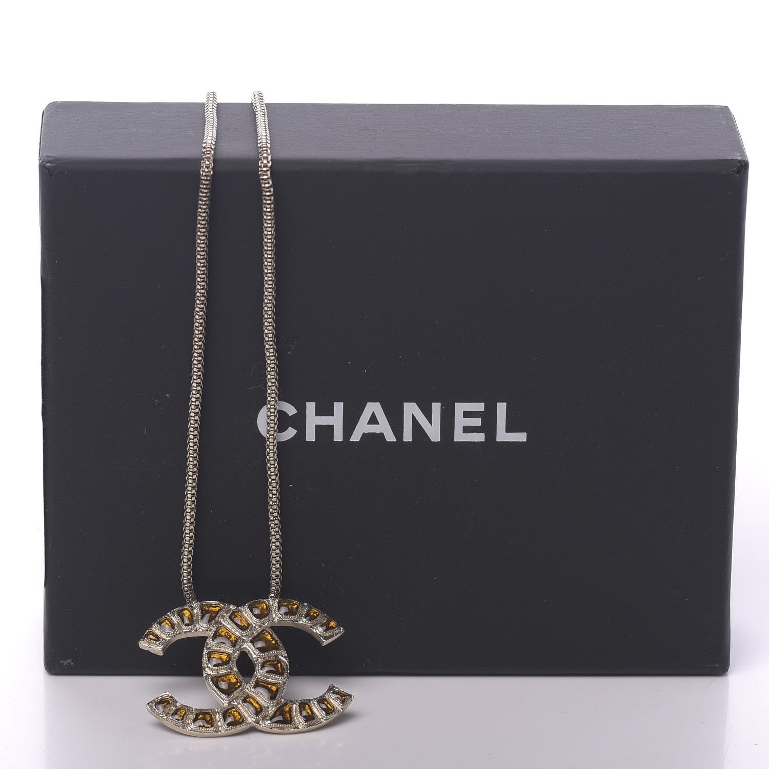 Chanel Resin Along The Nile CC Pendant Necklace Gold Orange 6 of 6