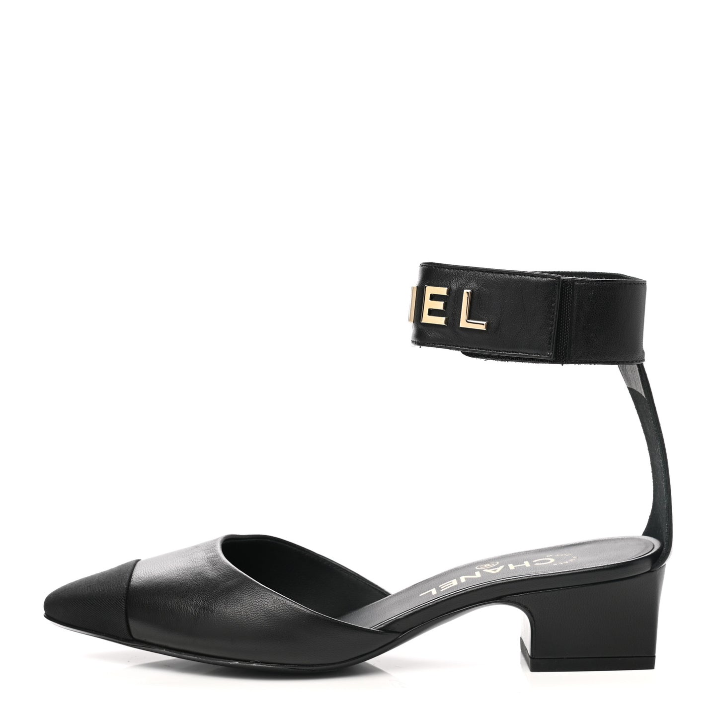 Lambskin Grosgrain Cap Toe Logo Ankle Strap Pumps 37 Black
