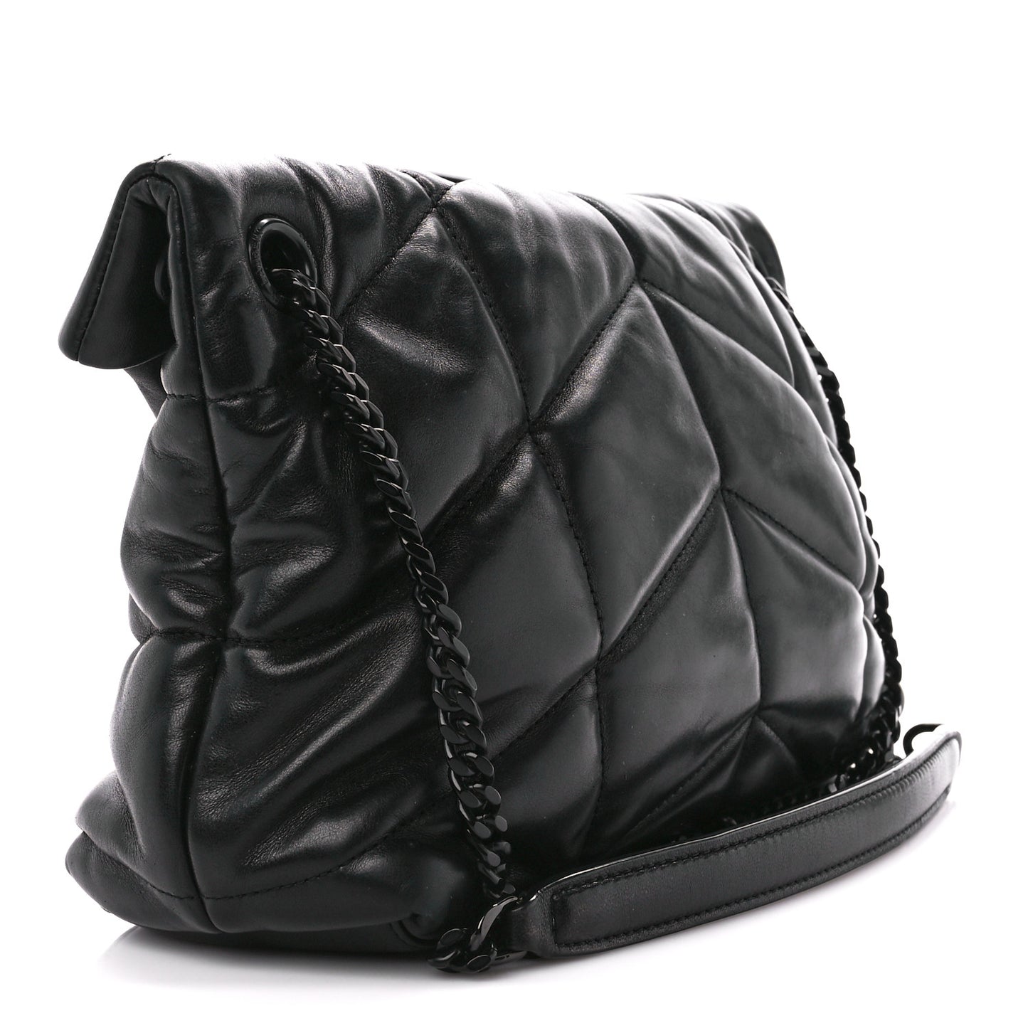 Lambskin Quilted Monogram Monochrome Small Loulou Puffer Chain Satchel Black