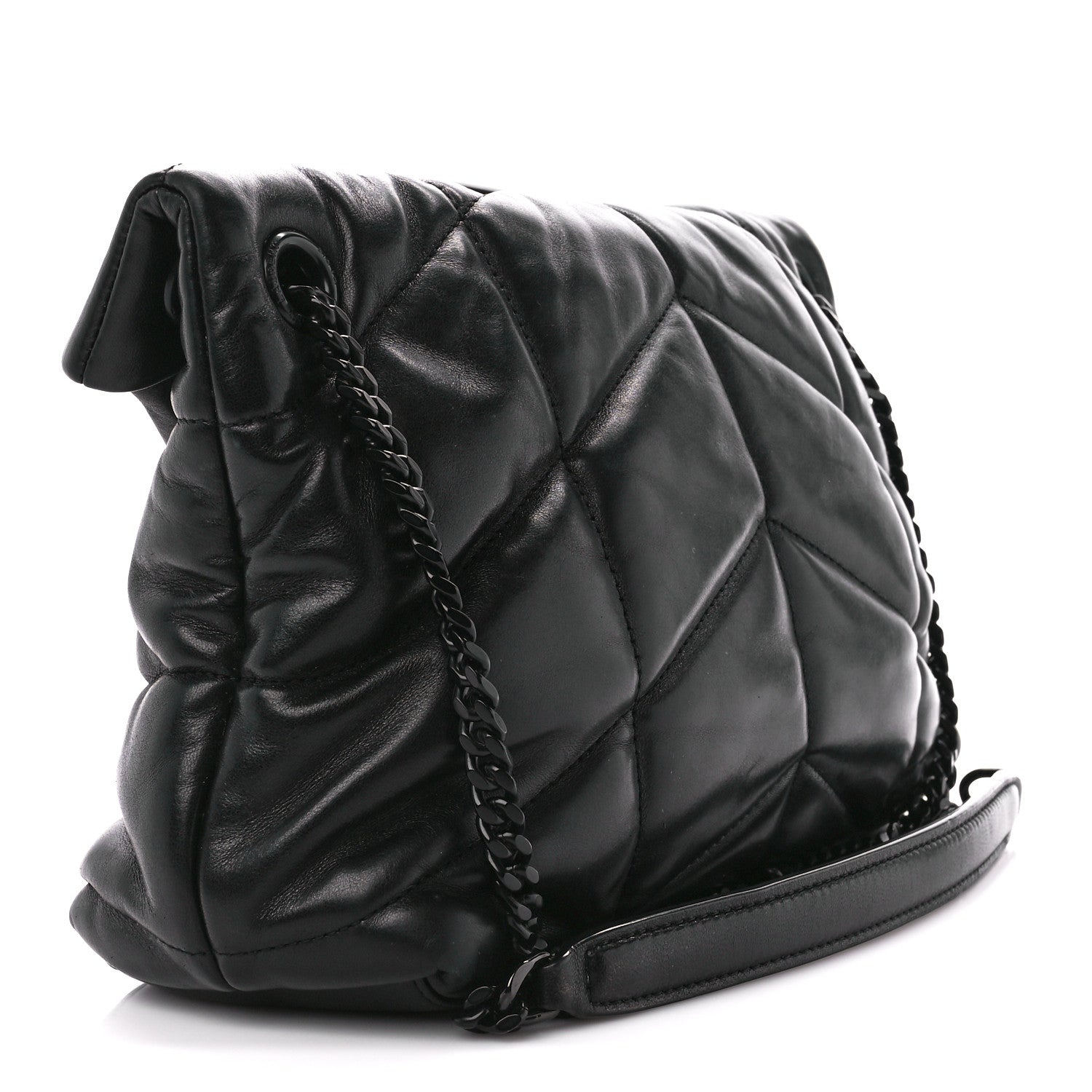 Saint Laurent Lambskin Quilted Monogram Monochrome Small Loulou Puffer Chain Satchel Black 3 of 15