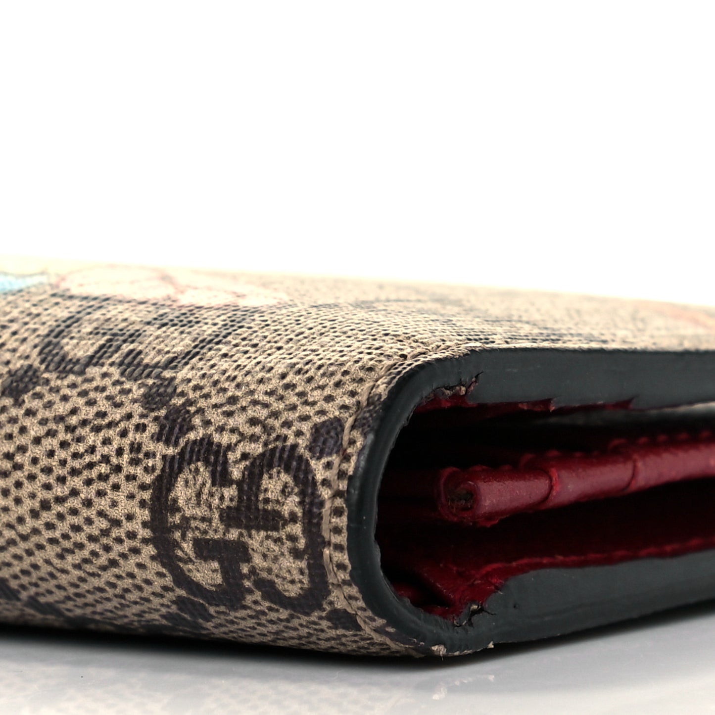 GG Supreme Monogram Tian Card Case Beige Multicolor Red