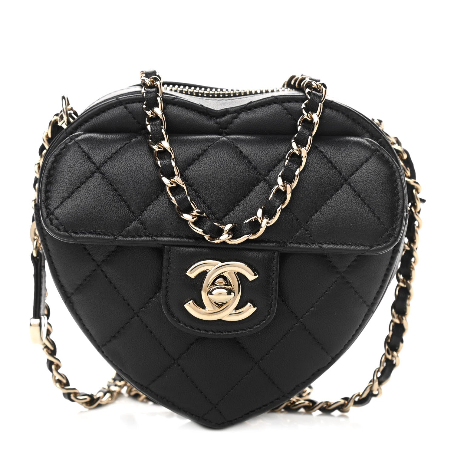 Chanel Lambskin Quilted CC In Love Heart Clutch With Chain Black 1 of 10