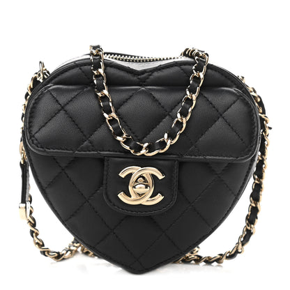 Chanel Lambskin Quilted CC In Love Heart Clutch With Chain Black 1 of 10