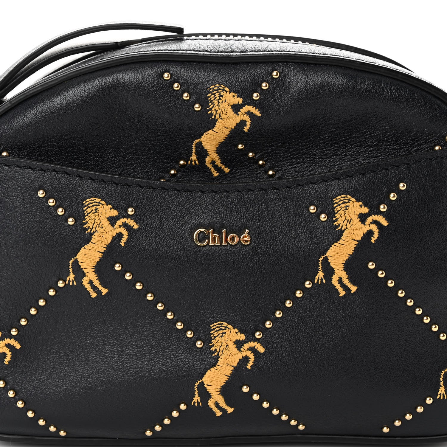 Chloe Smooth Calfskin Little Horses Embroidered Signature Belt Bag Black 7 of 9