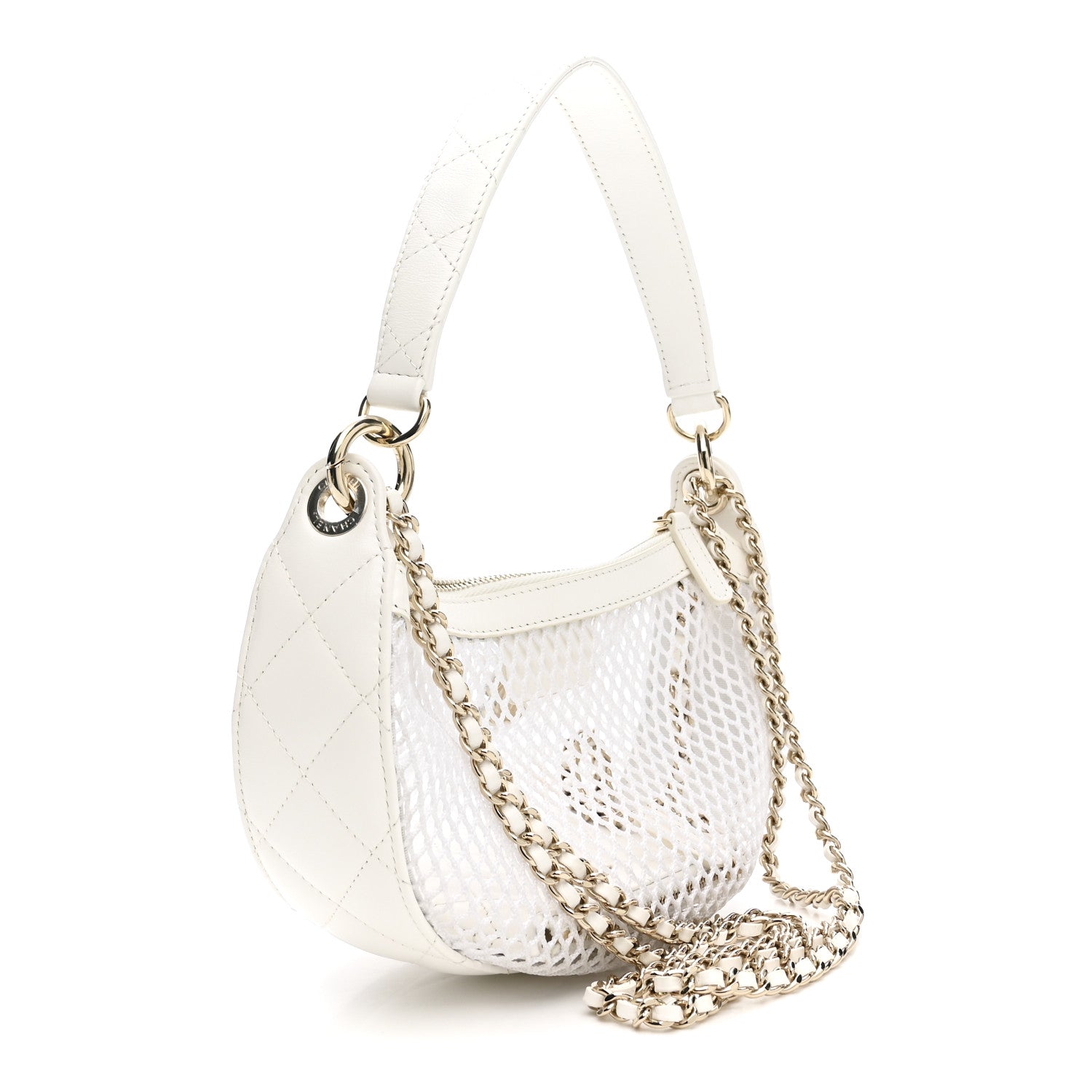 Chanel Mesh Shiny Lambskin Chain Hobo White 4 of 14