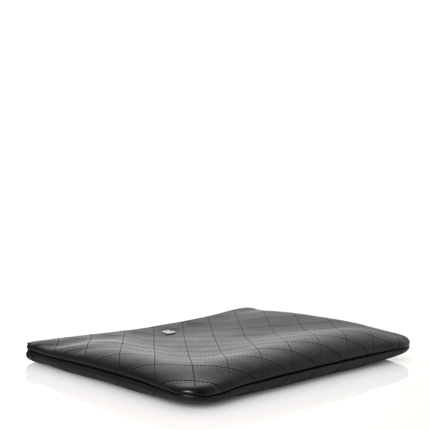 Calfskin Quilted Stitched CC Medium Cosmetic Case Black