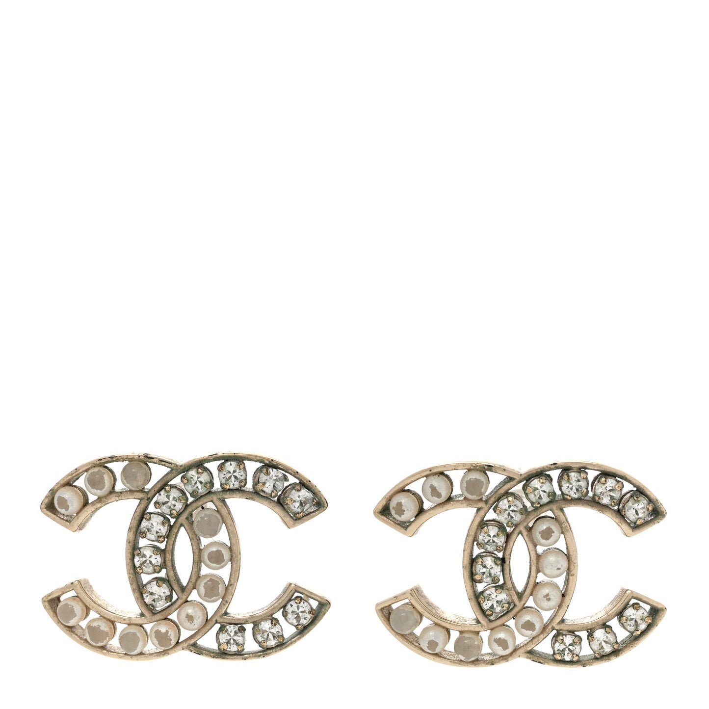 Pearl Crystal CC Earrings Gold