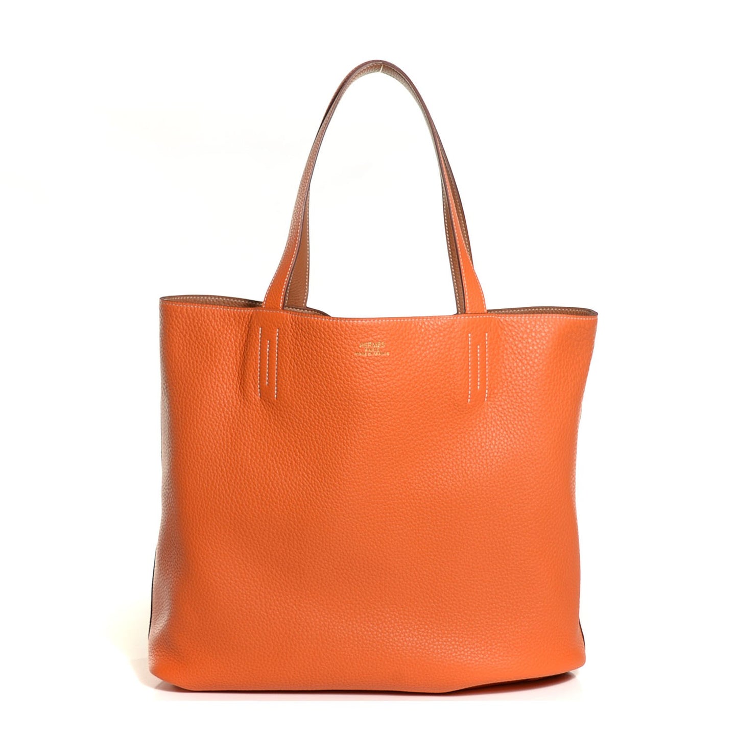 Taurillon Clemence Double Sens 36 Reversible Tote Gold and Orange
