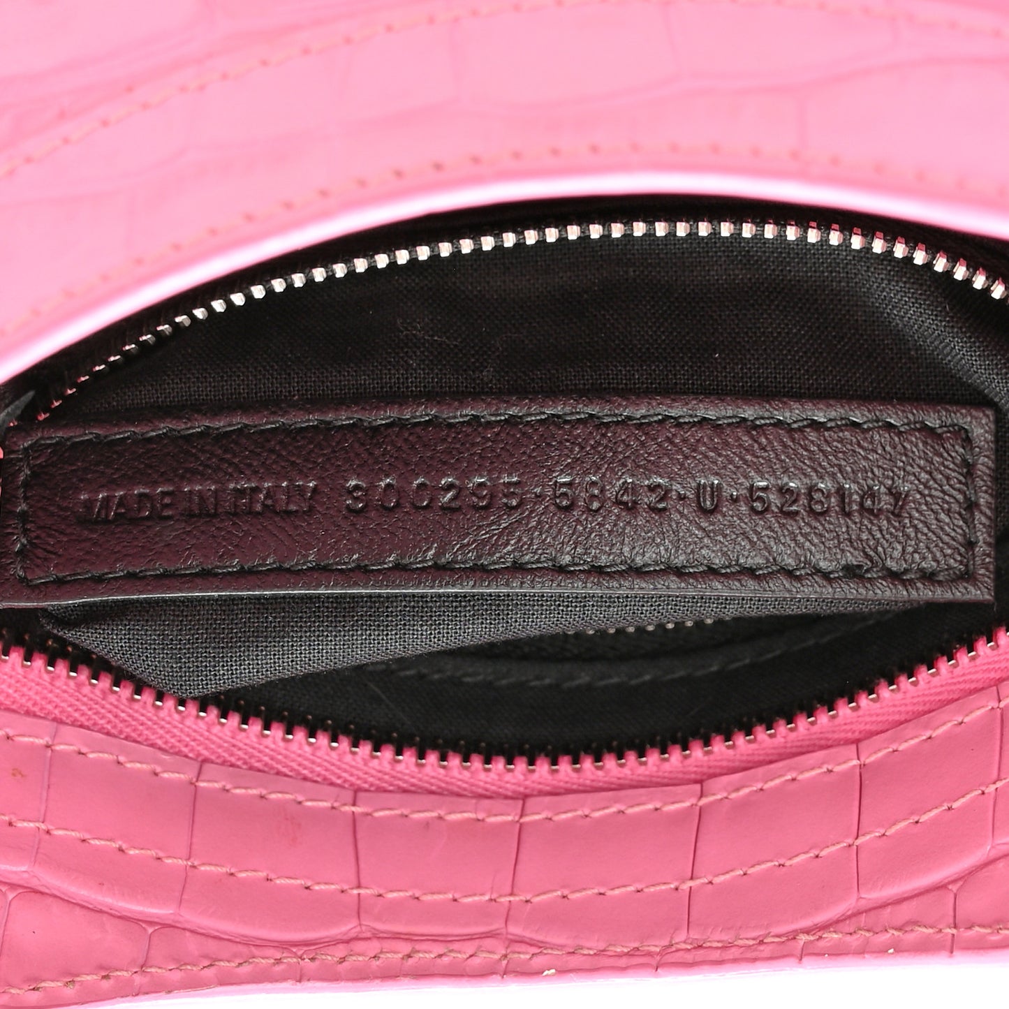 Shiny Supple Calfskin Crocodile Embossed Classic Silver Hardware Mini City Baby Pink