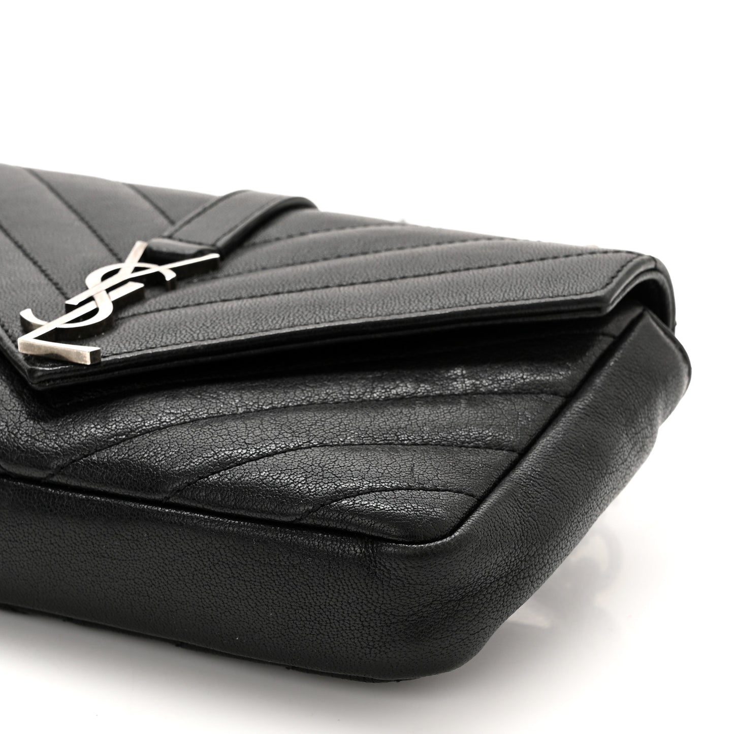 Sheepskin Matelasse Chevron Monogram College Chain Wallet Black