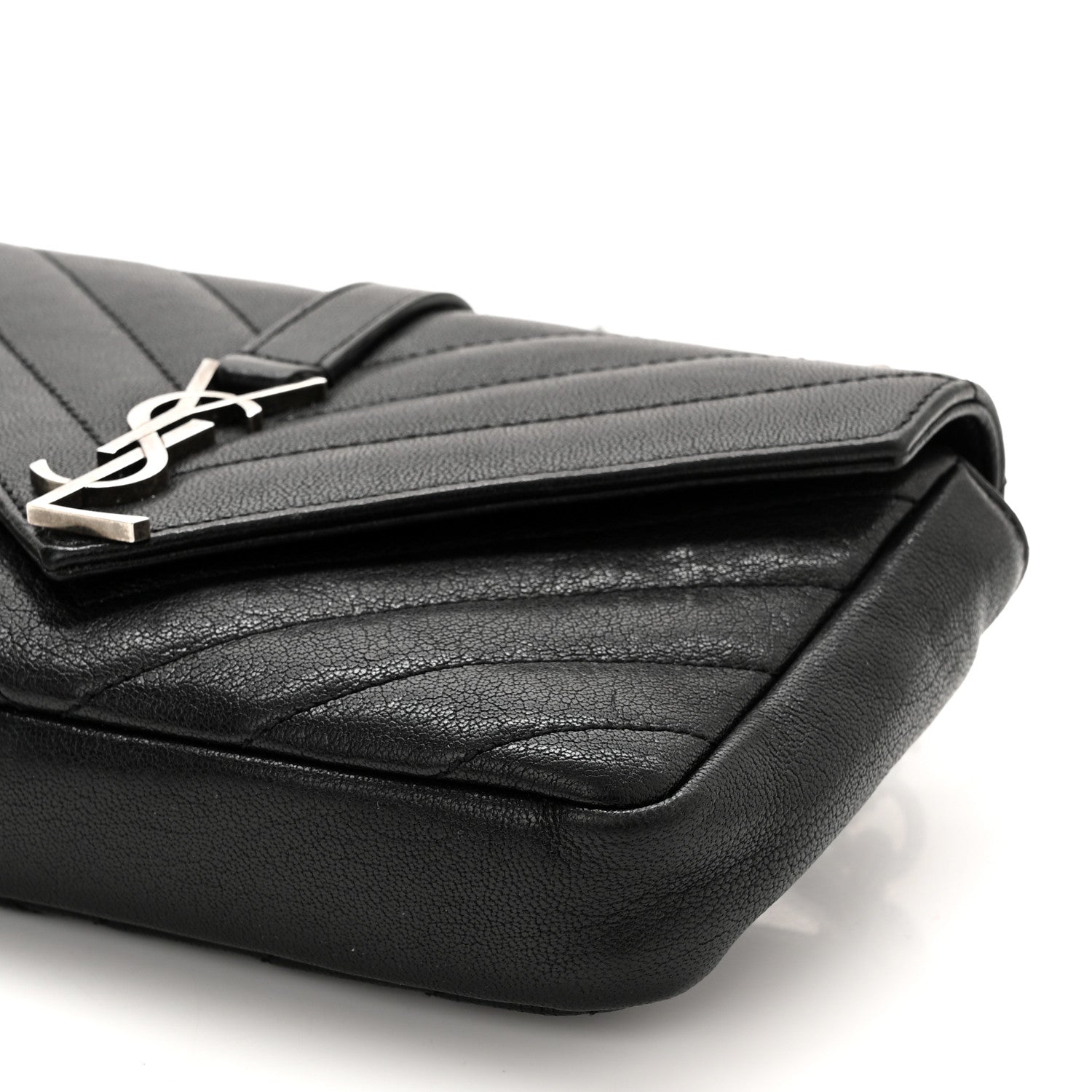 Saint Laurent Sheepskin Matelasse Chevron Monogram College Chain Wallet Black 10 of 11