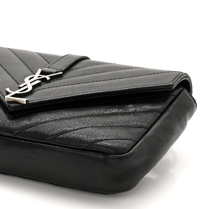 Saint Laurent Sheepskin Matelasse Chevron Monogram College Chain Wallet Black 10 of 11