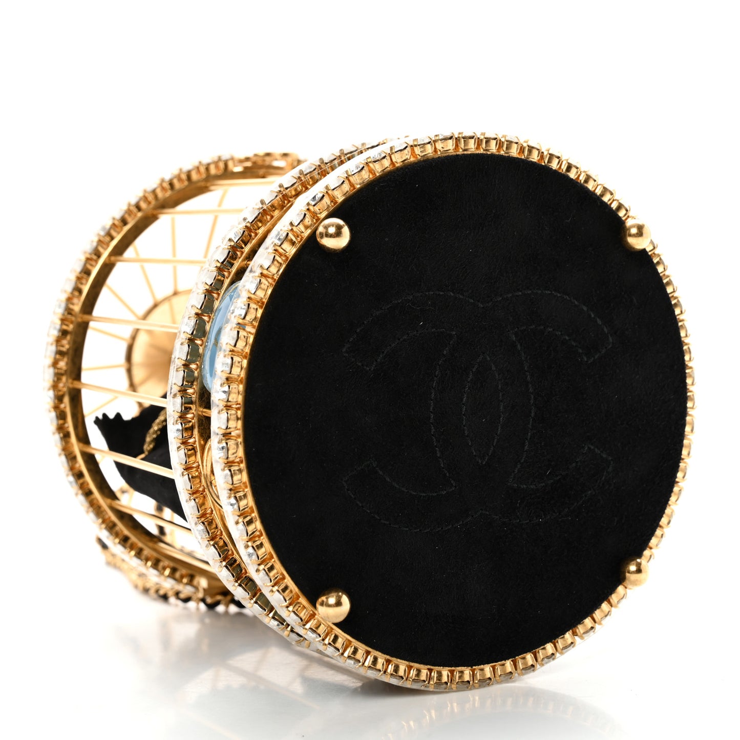 Metal Crystal Enamel CC Love Bird Cage Minaudiere Clutch Gold Multicolor