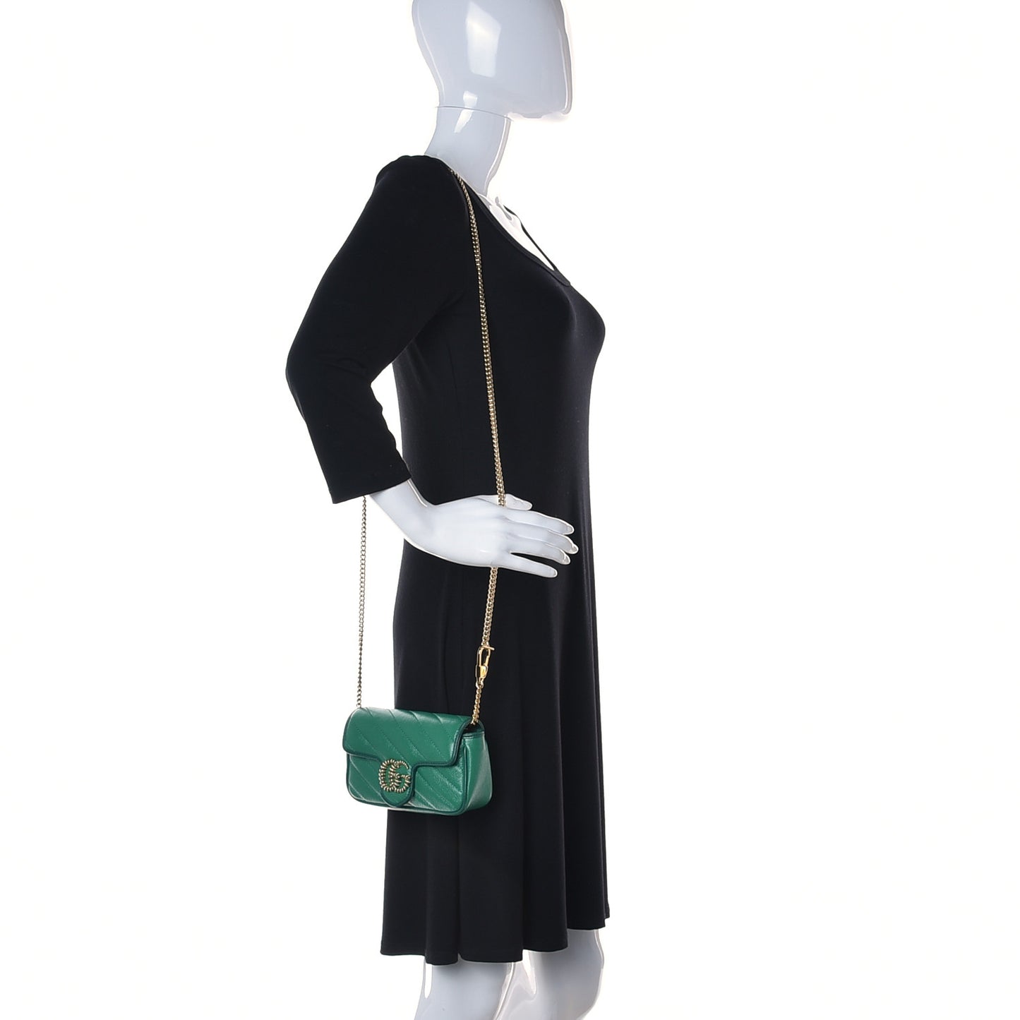 Azalea Calfskin Enamel Matelasse Diagonal Super Mini Torchon GG Marmont Shoulder Bag New Shamarock Emerald