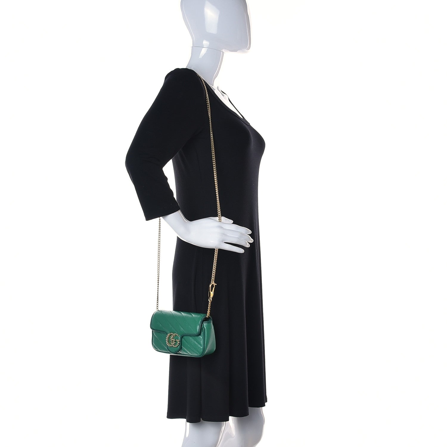 Gucci Azalea Calfskin Enamel Matelasse Diagonal Super Mini Torchon GG Marmont Shoulder Bag New Shamarock Emerald 2 of 9