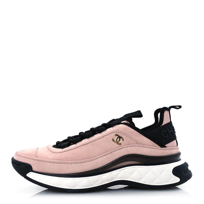 Chanel Suede Calfskin Nylon Grosgrain CC Sneakers 40 Light Pink 1 of 13