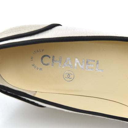 Chanel Toile Cap Toe Espadrille Wedges 36.5 Beige Black 6 of 17
