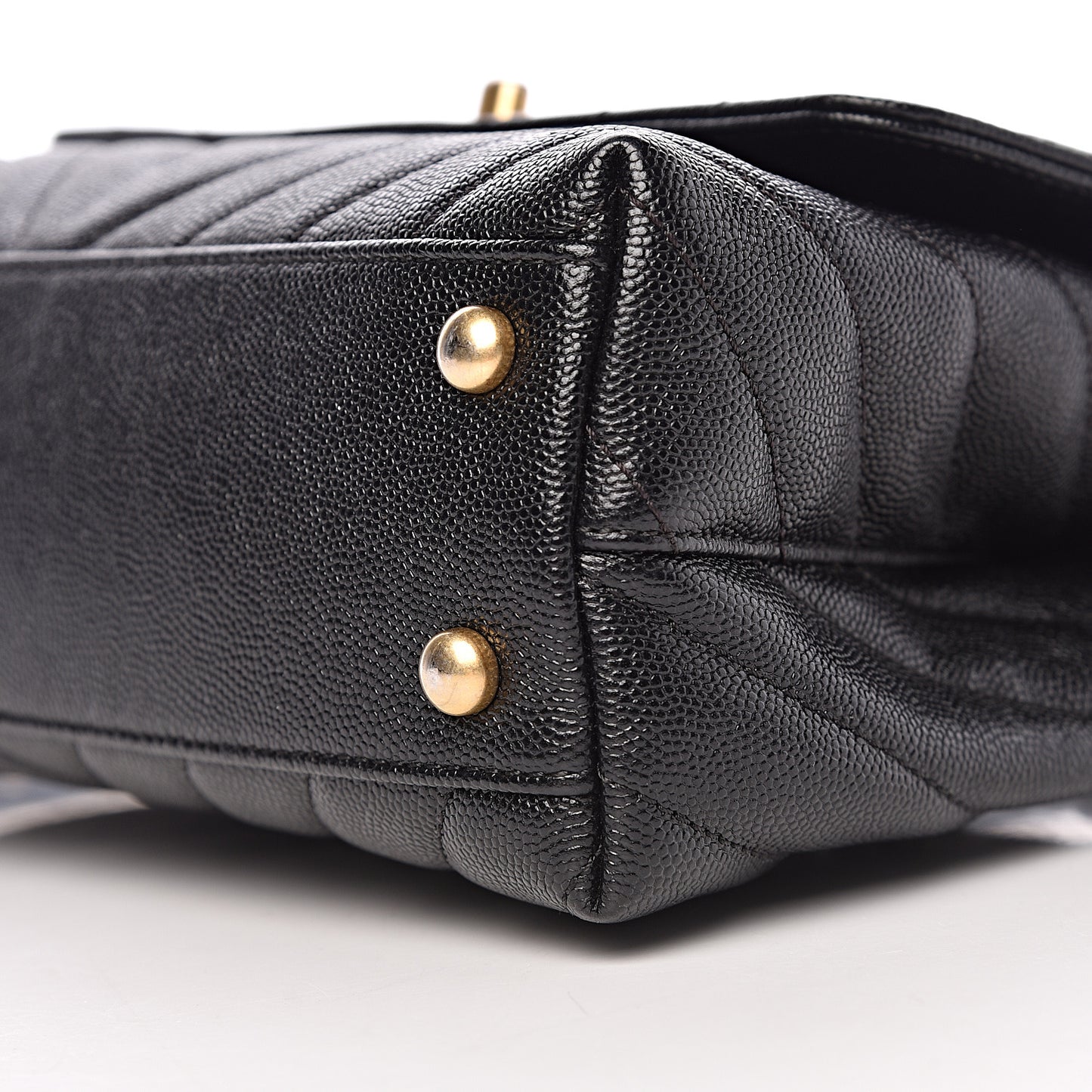 Caviar Chevron Quilted Mini Coco Handle Flap Black