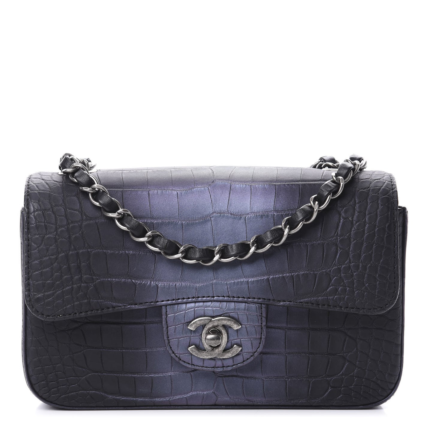 Iridescent Matte Crocodile Mini Rectangular Flap Green Purple
