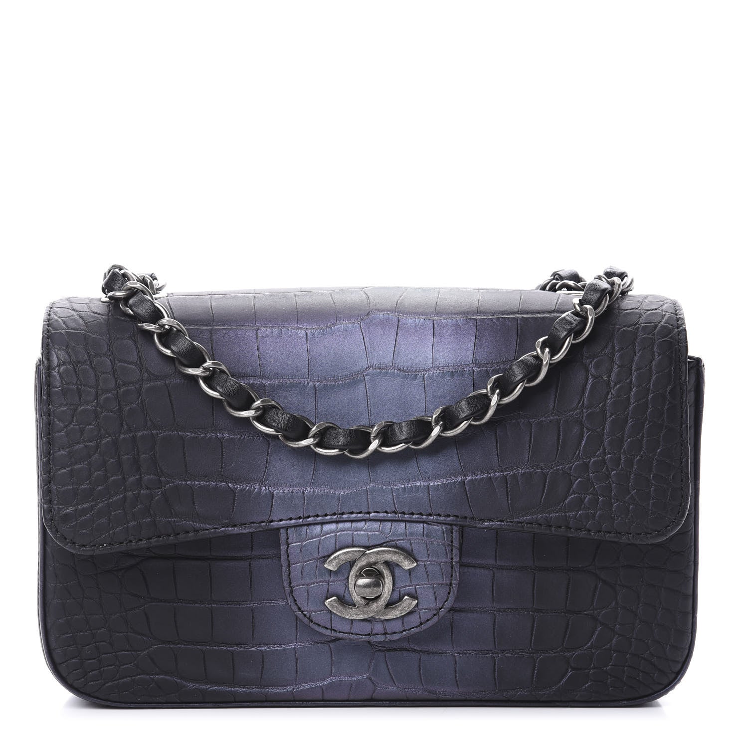 Chanel Iridescent Matte Crocodile Mini Rectangular Flap Green Purple 1 of 11