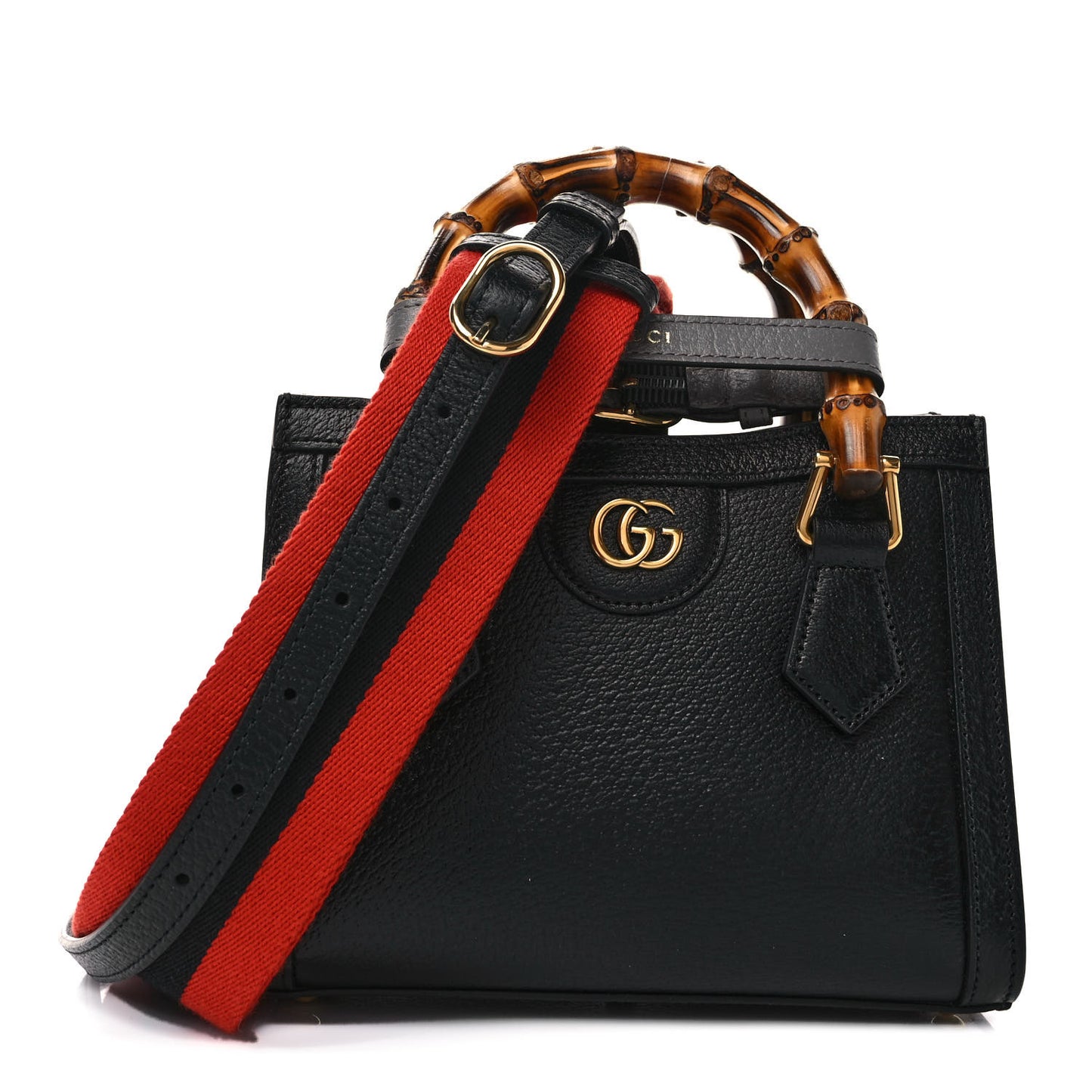 Textured Dollar Calfskin Web Mini Diana Tote Bag Black