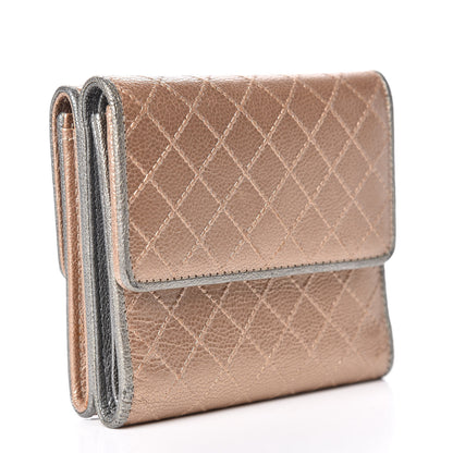 Chanel Metallic Calfskin Diamond Stitched Card Holder Wallet Gold Silver 3 of 19