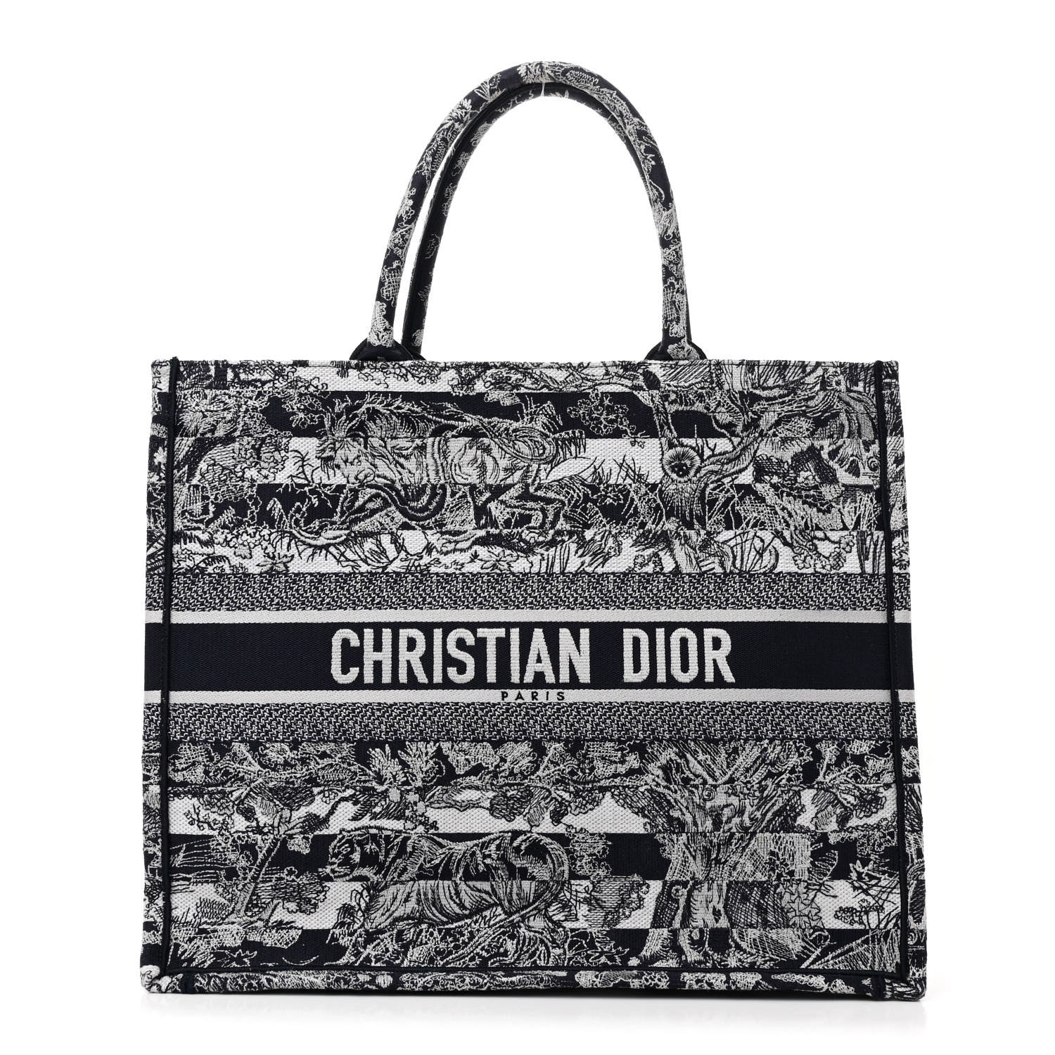 Christian Dior Canvas Embroidered Large Dioriviera Reverse Striped Toile De Jouy Book Tote Blue White 1 of 12