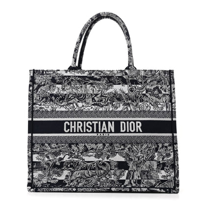 Christian Dior Canvas Embroidered Large Dioriviera Reverse Striped Toile De Jouy Book Tote Blue White 1 of 12