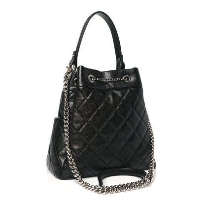 Chanel Caviar Flat Quilted CC Chain Bucket Drawstring Bag Black 3 of 10