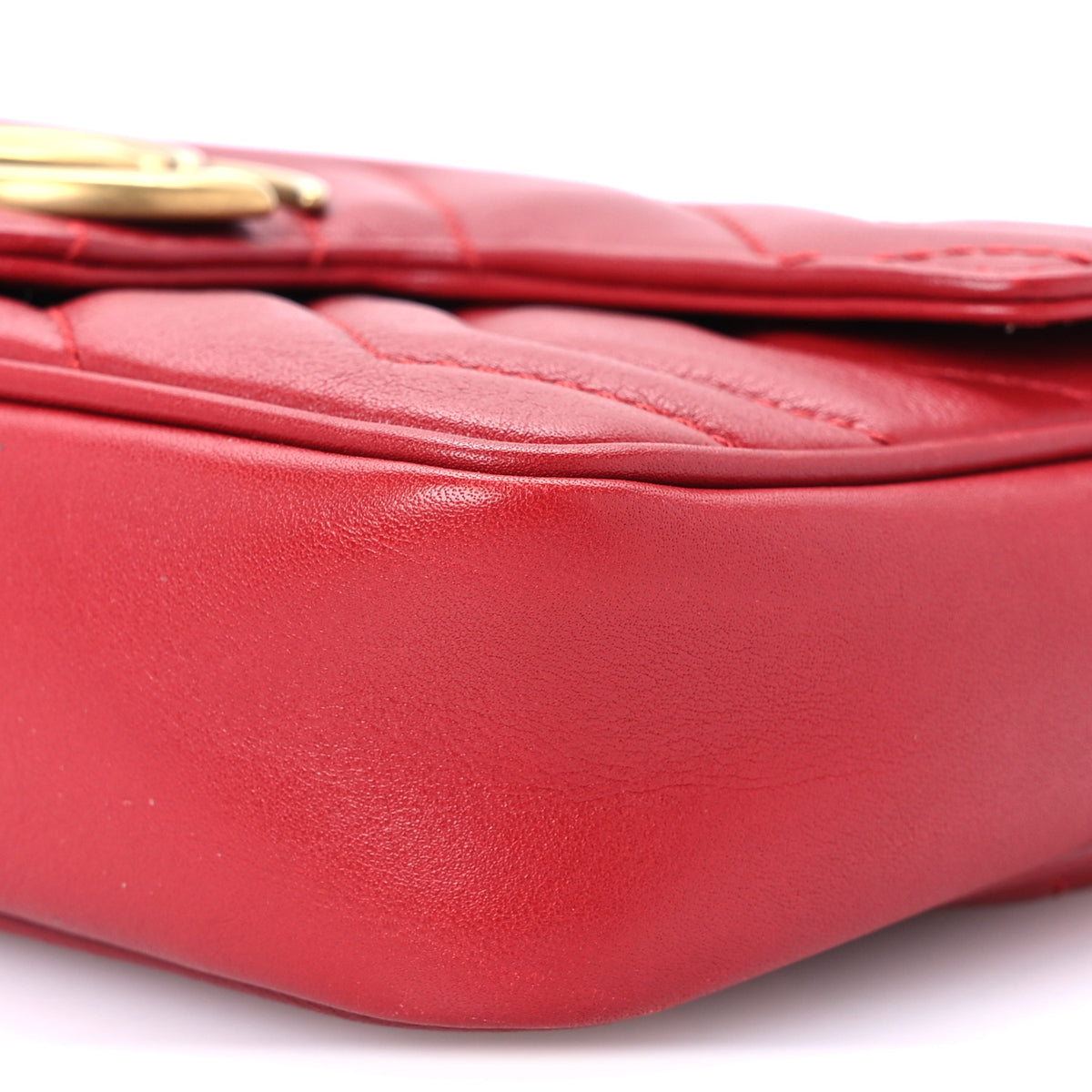 Gucci Calfskin Matelasse Super Mini GG Marmont Shoulder Bag Hibiscus Red 9 of 9