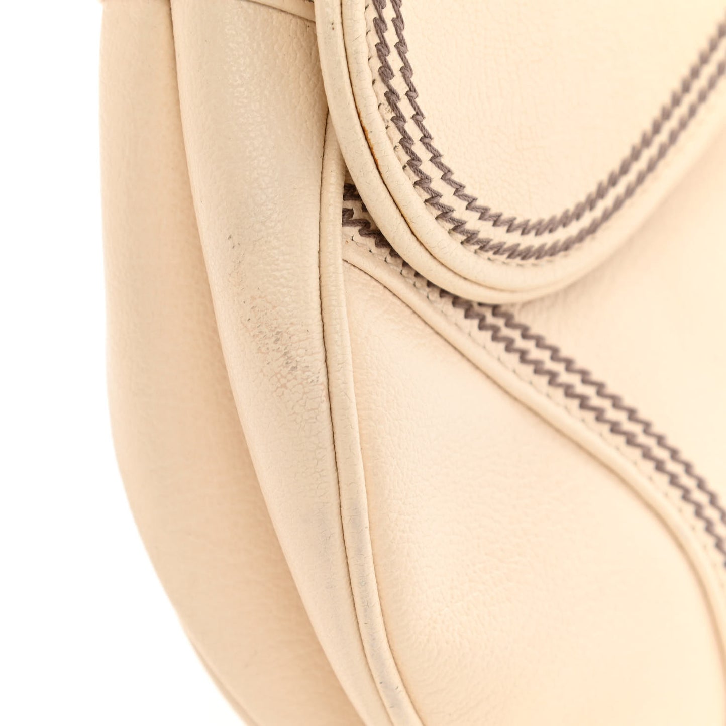 Grained Calfskin Saddle Bag Beige