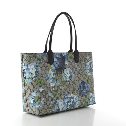 Gucci GG Supreme Monogram Blooms Medium Reversible Tote Beige Blue Navy 3 of 9