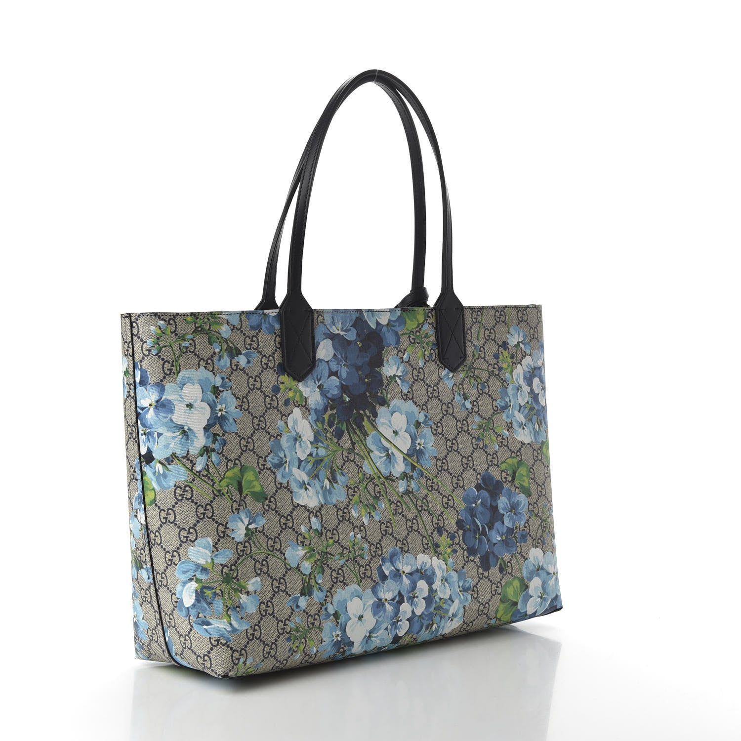 Gucci GG Supreme Monogram Blooms Medium Reversible Tote Beige Blue Navy 4 of 16